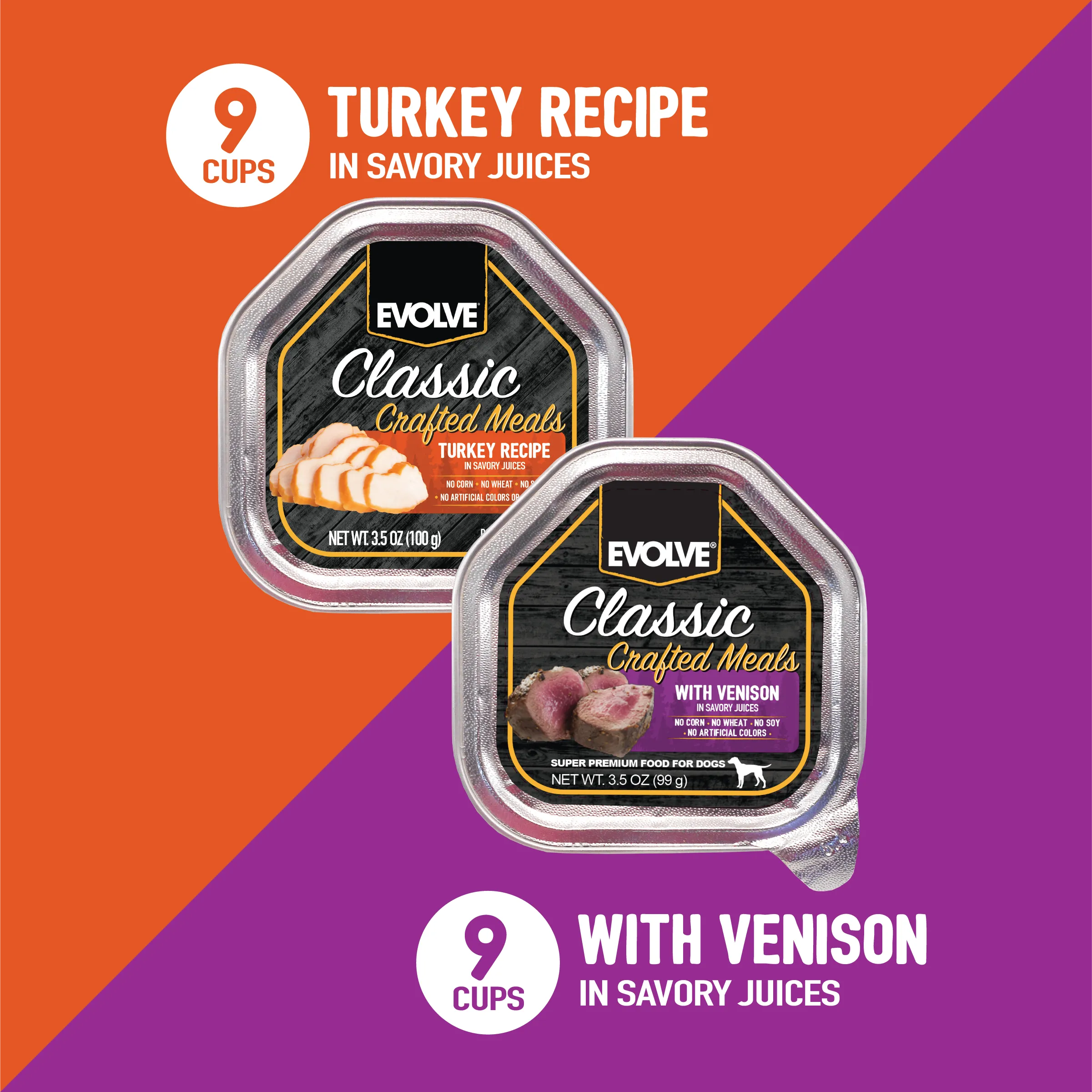 Classic Crafted Meals Wet Dog Food Variety Pack with Turkey & Venison | 3.5 oz - 18 pk | Evolve