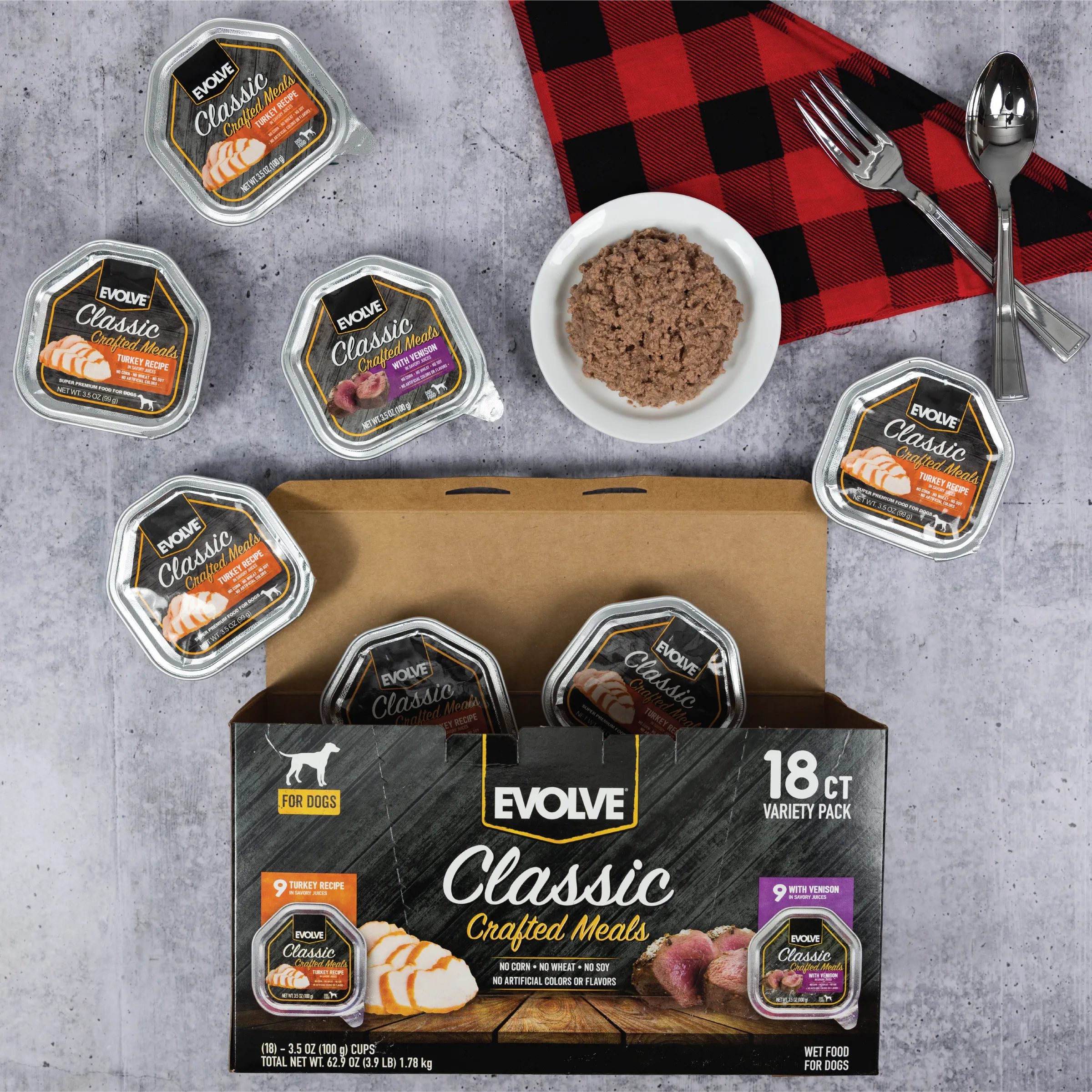 Classic Crafted Meals Wet Dog Food Variety Pack with Turkey & Venison | 3.5 oz - 18 pk | Evolve