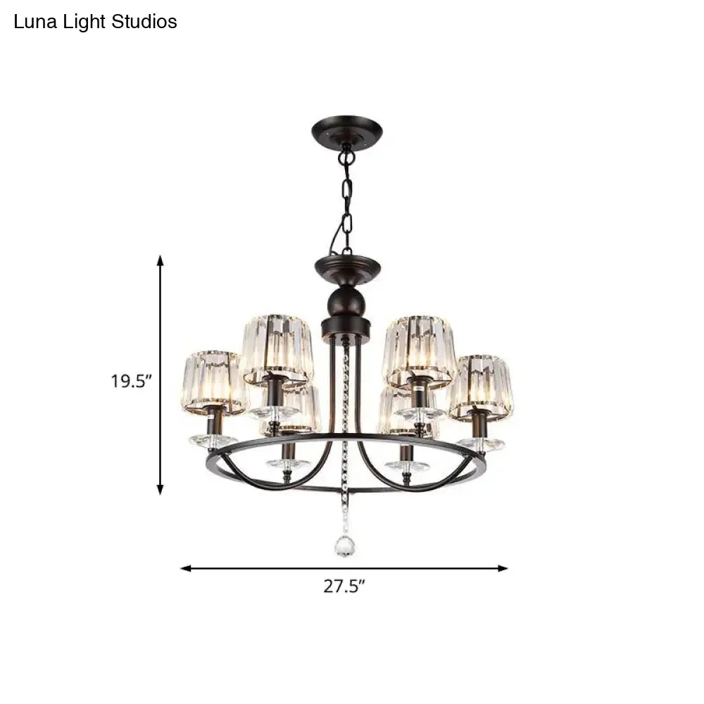 Contemporary Crystal Chandelier - 4/6/8 Lights Circle Hanging Light in Black for Bedroom
