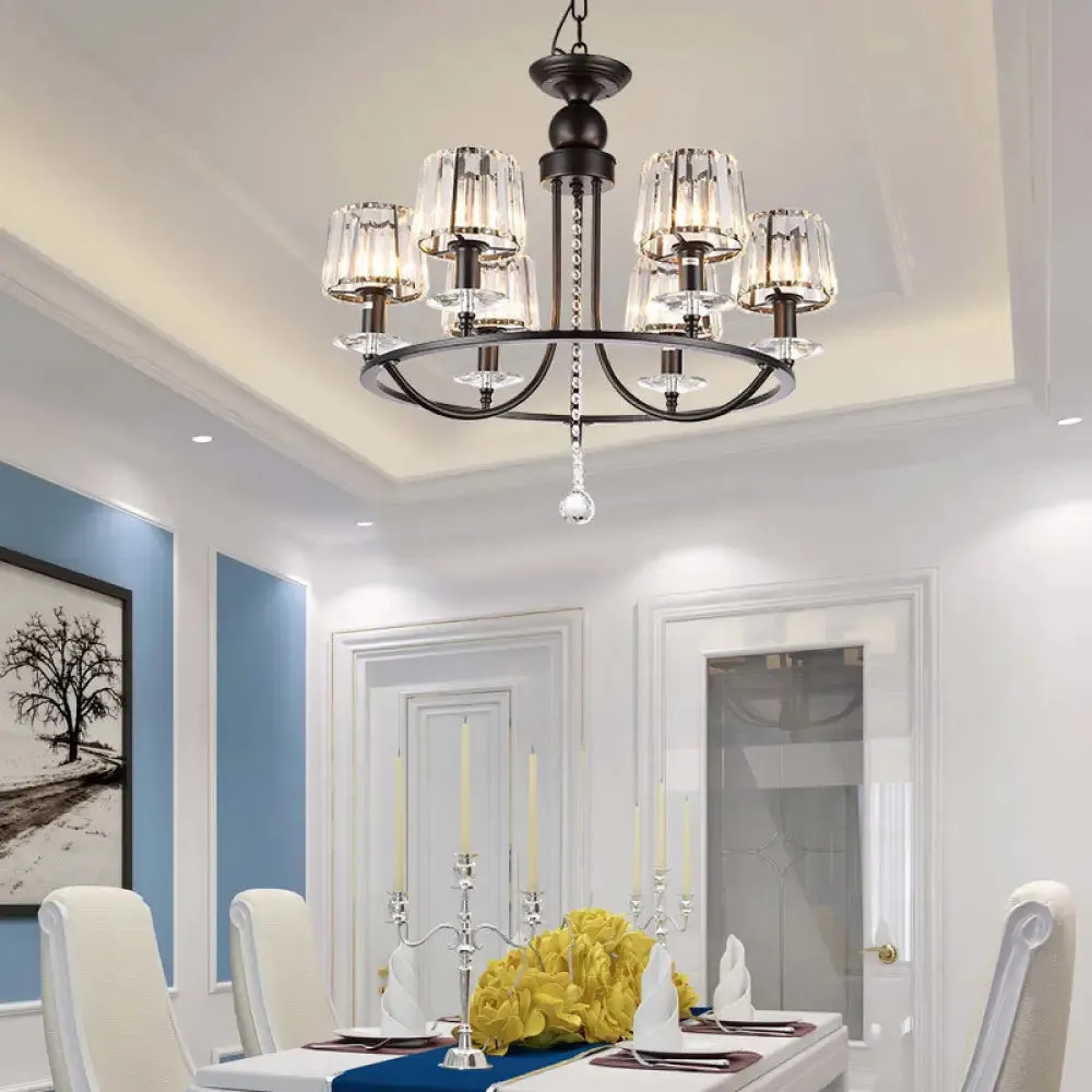 Contemporary Crystal Chandelier - 4/6/8 Lights Circle Hanging Light in Black for Bedroom