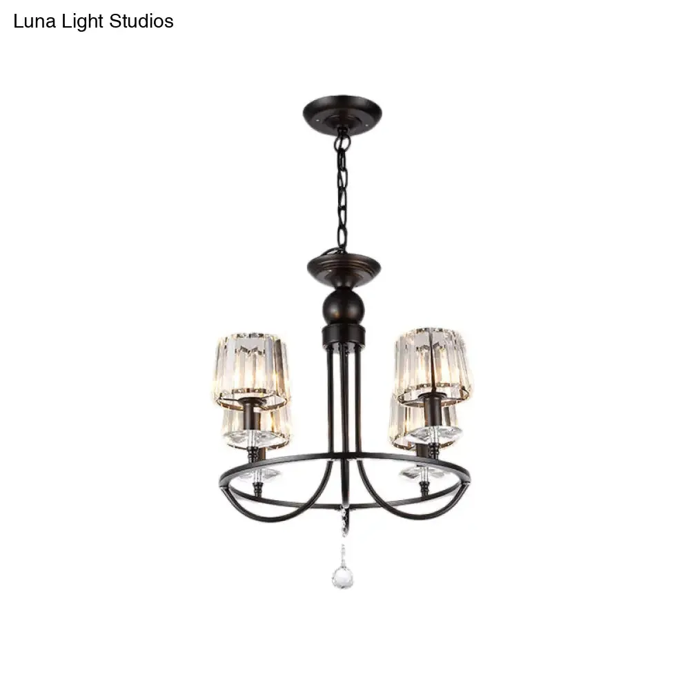 Contemporary Crystal Chandelier - 4/6/8 Lights Circle Hanging Light in Black for Bedroom