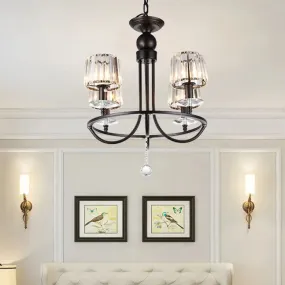 Contemporary Crystal Chandelier - 4/6/8 Lights Circle Hanging Light in Black for Bedroom