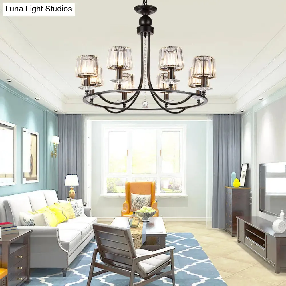 Contemporary Crystal Chandelier - 4/6/8 Lights Circle Hanging Light in Black for Bedroom