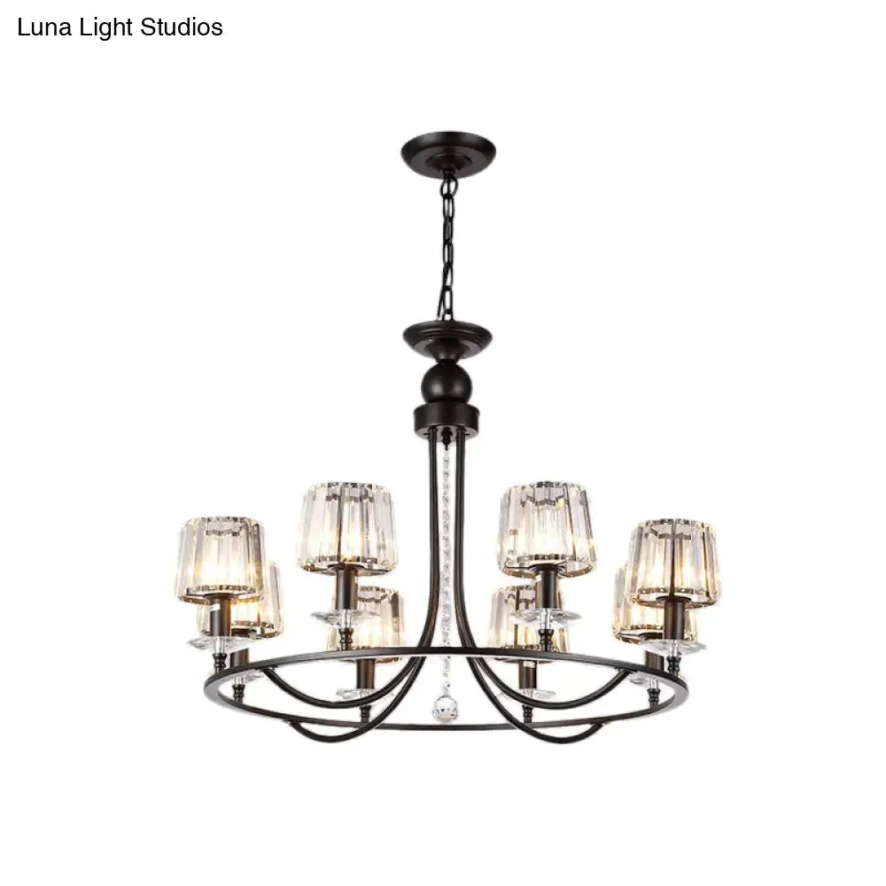 Contemporary Crystal Chandelier - 4/6/8 Lights Circle Hanging Light in Black for Bedroom
