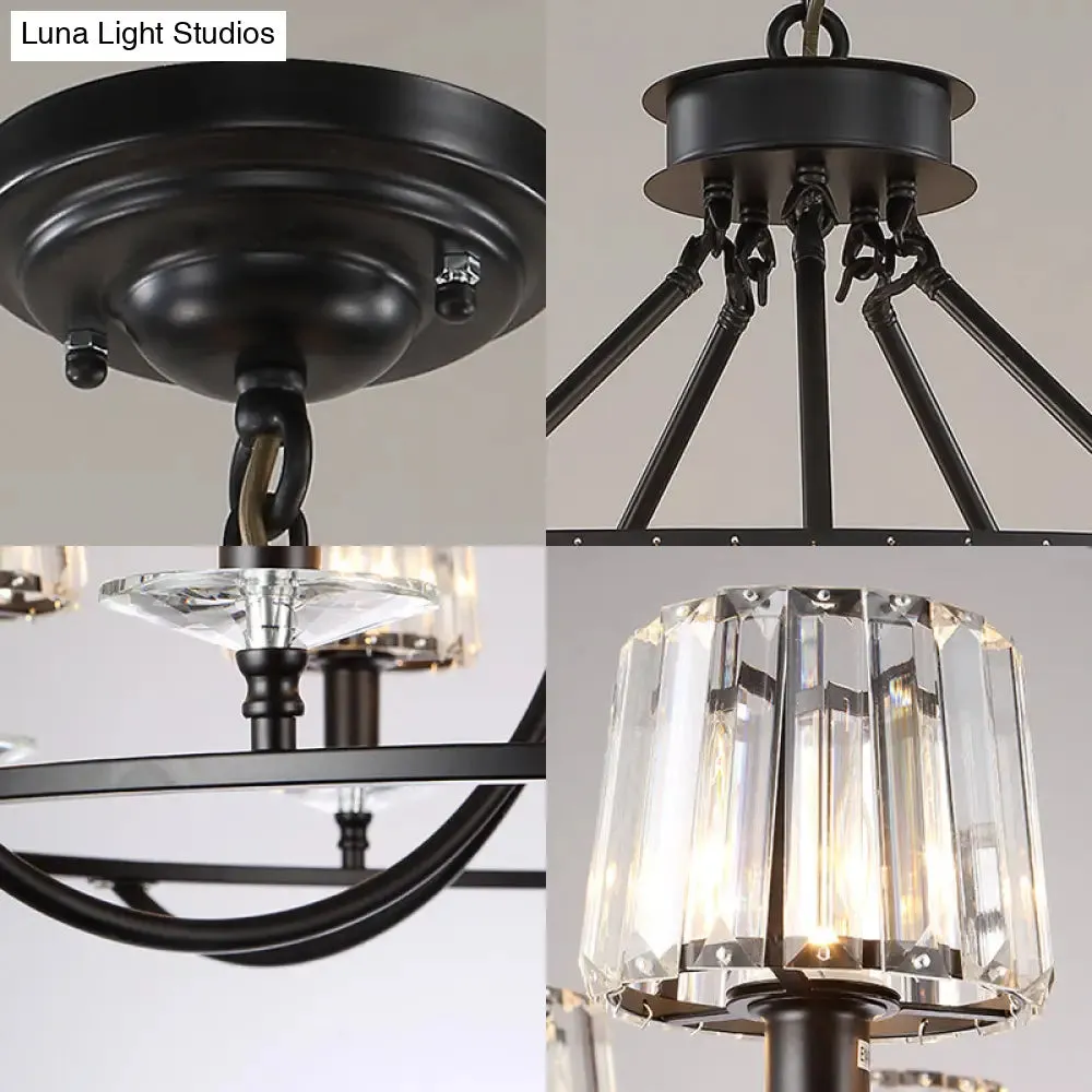 Contemporary Crystal Chandelier - 4/6/8 Lights Circle Hanging Light in Black for Bedroom