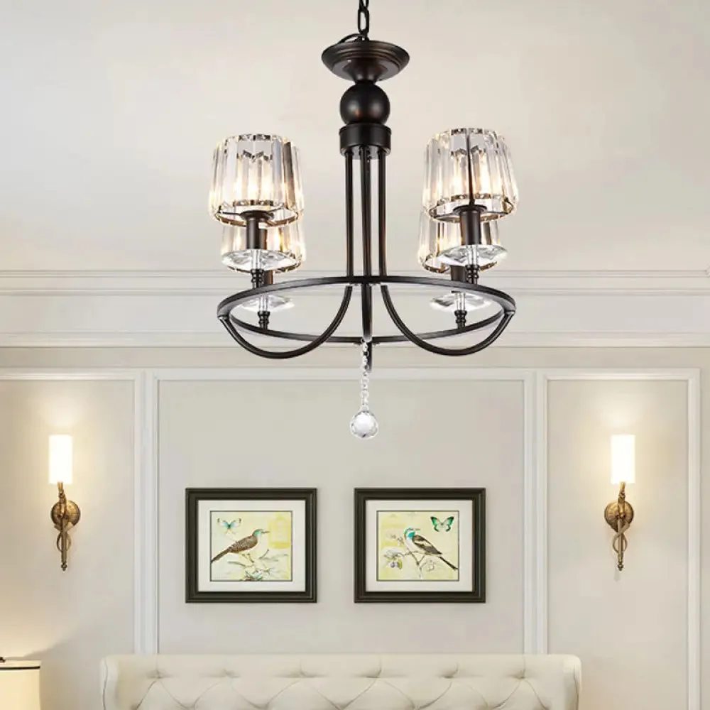 Contemporary Crystal Chandelier - 4/6/8 Lights Circle Hanging Light in Black for Bedroom