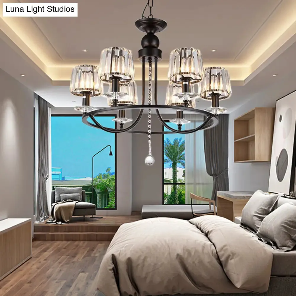 Contemporary Crystal Chandelier - 4/6/8 Lights Circle Hanging Light in Black for Bedroom