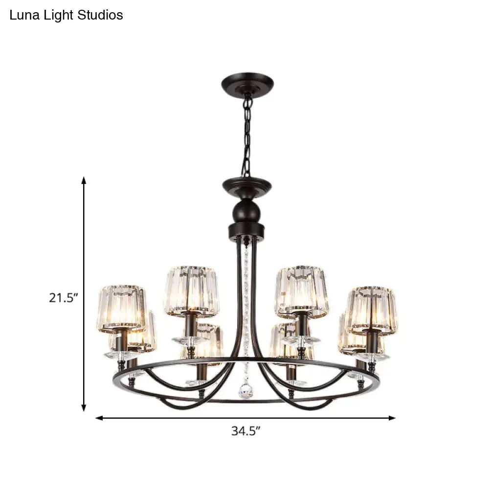 Contemporary Crystal Chandelier - 4/6/8 Lights Circle Hanging Light in Black for Bedroom
