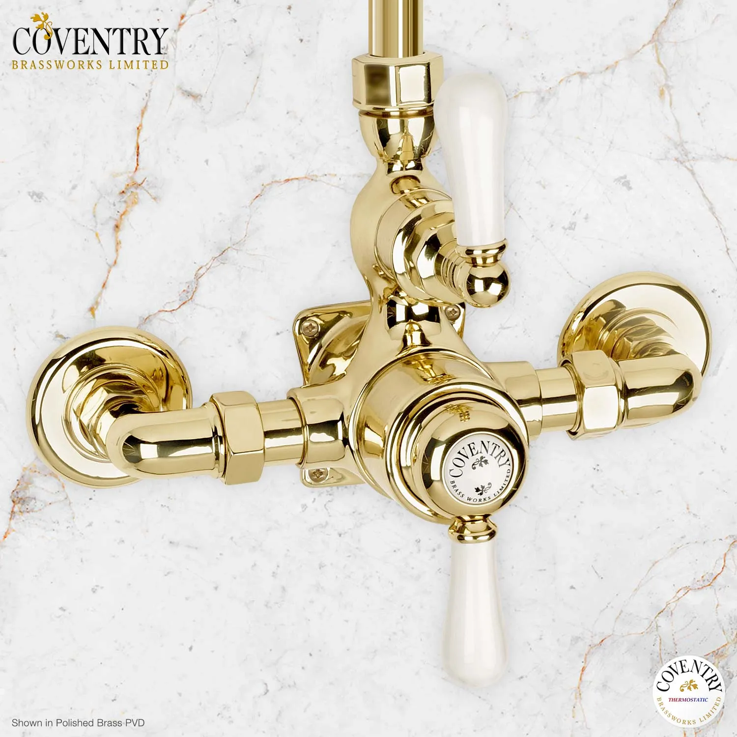Coventry Brassworks Luxury 1/2" Exposed Thermostatic Shower System with 8" Shower Head, Built In Diverter, and Standard Hand Shower with Lever Handle
