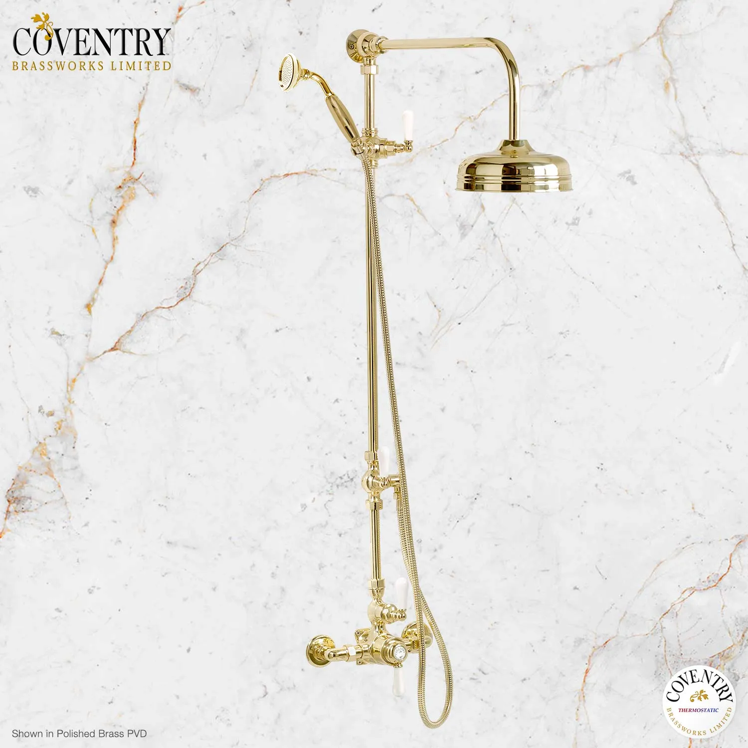 Coventry Brassworks Luxury 1/2" Exposed Thermostatic Shower System with 8" Shower Head, Built In Diverter, and Standard Hand Shower with Lever Handle