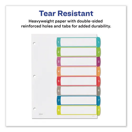 Customizable Toc Ready Index Multicolor Tab Dividers, 8-tab, 1 To 8, 11 X 8.5, White, Contemporary Color Tabs, 1 Set
