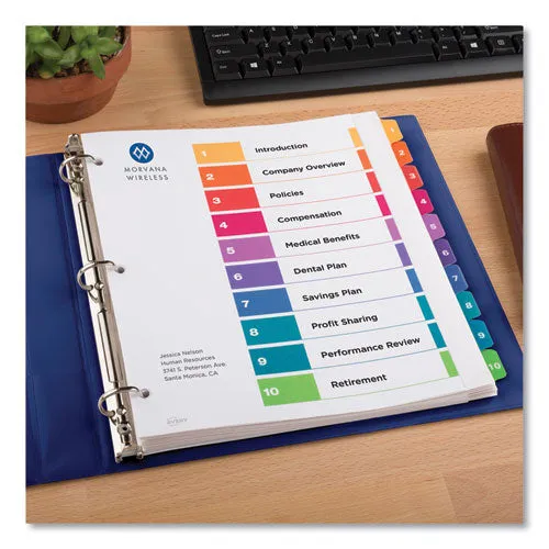 Customizable Toc Ready Index Multicolor Tab Dividers, Extra Wide Tabs, 10-tab, 1 To 10, 11 X 9.25, White, 1 Set