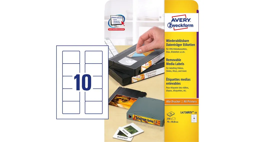 Disk labels 70 x 50.8 mm, inkjet, b / w laser, color laser, removable
