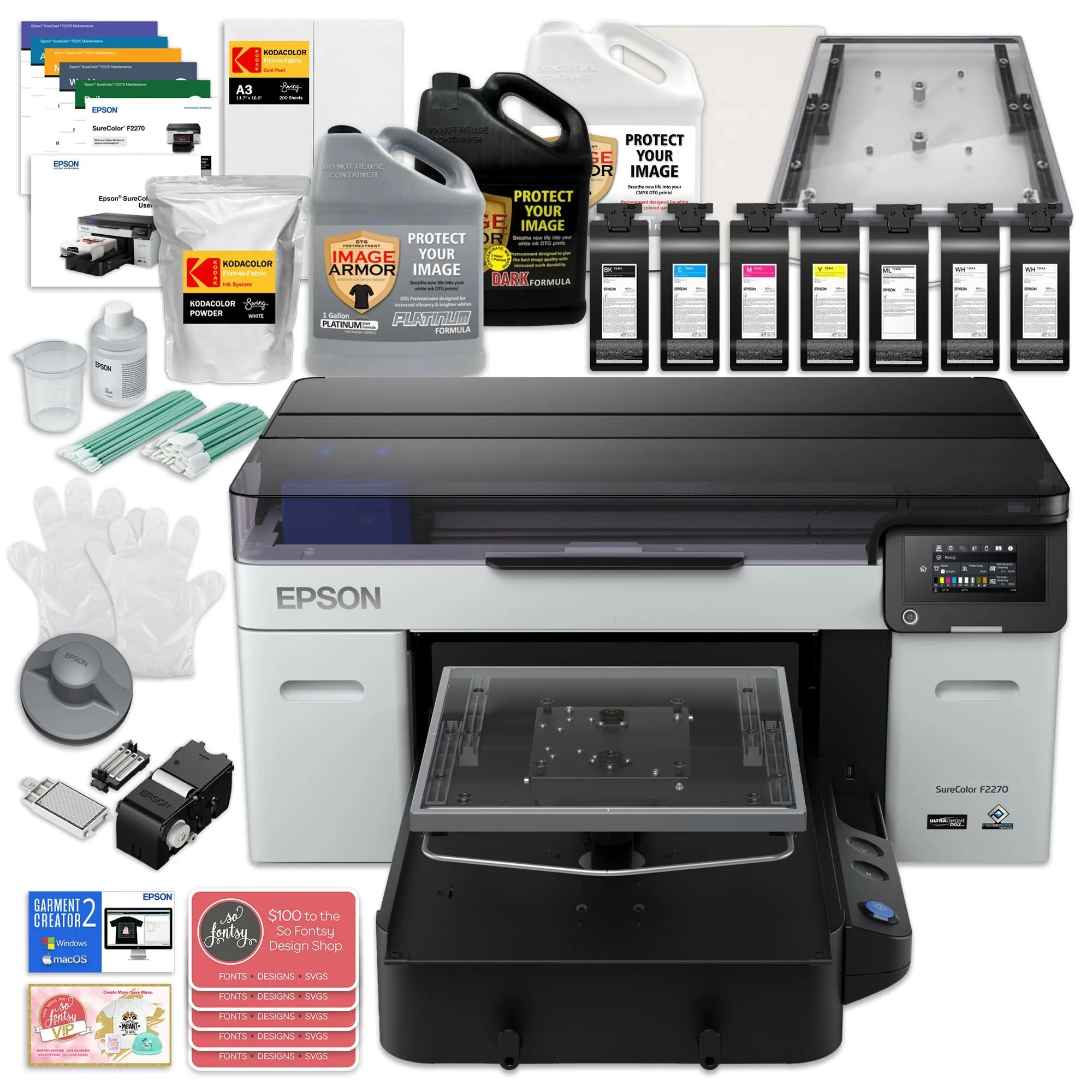 Epson F2270 DTG & DTF Combo Printer with DTF Powder & Film, Pretreatment