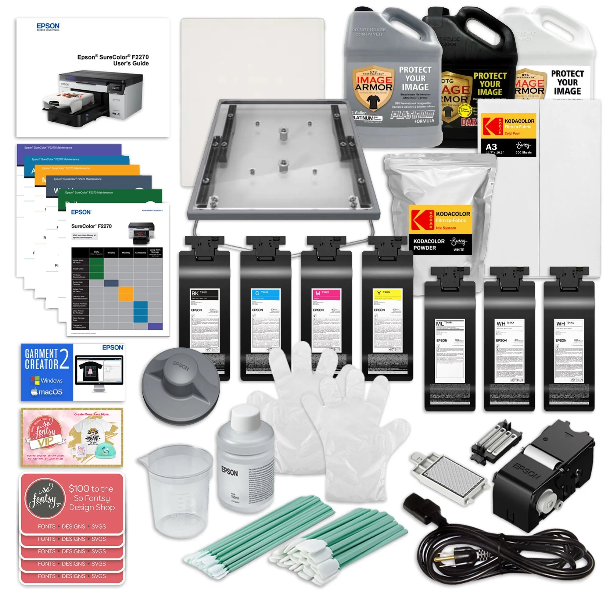 Epson F2270 DTG & DTF Combo Printer with DTF Powder & Film, Pretreatment