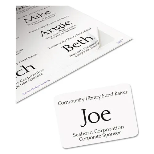 Flexible Adhesive Name Badge Labels, 3.38 X 2.33, White, 400/box