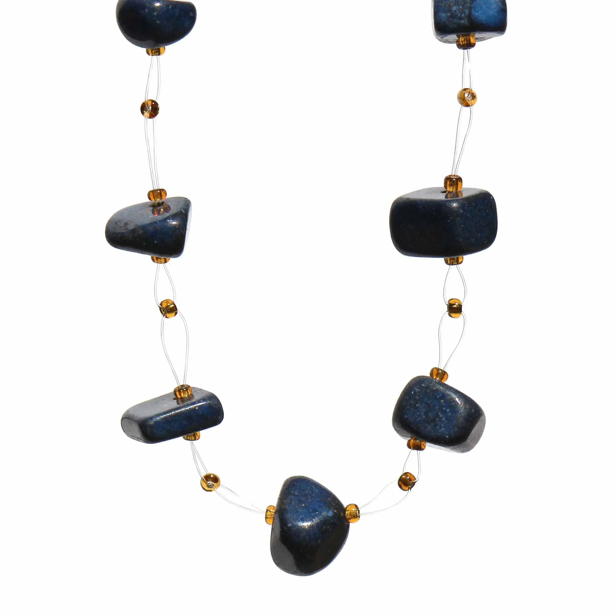 Floating Stone & Maasai Bead Necklace Navy