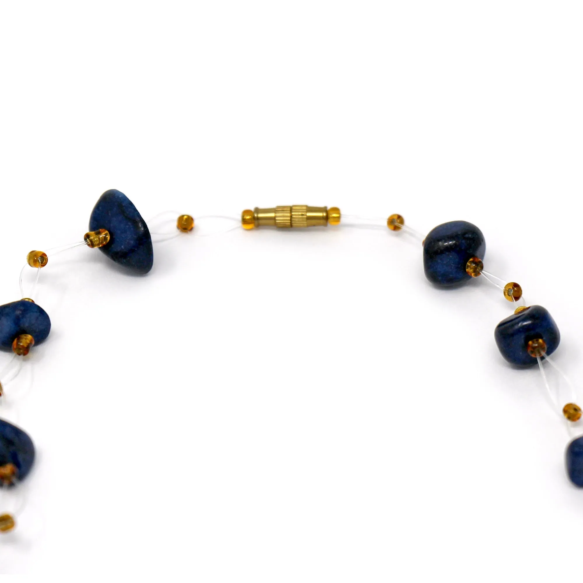 Floating Stone & Maasai Bead Necklace Navy