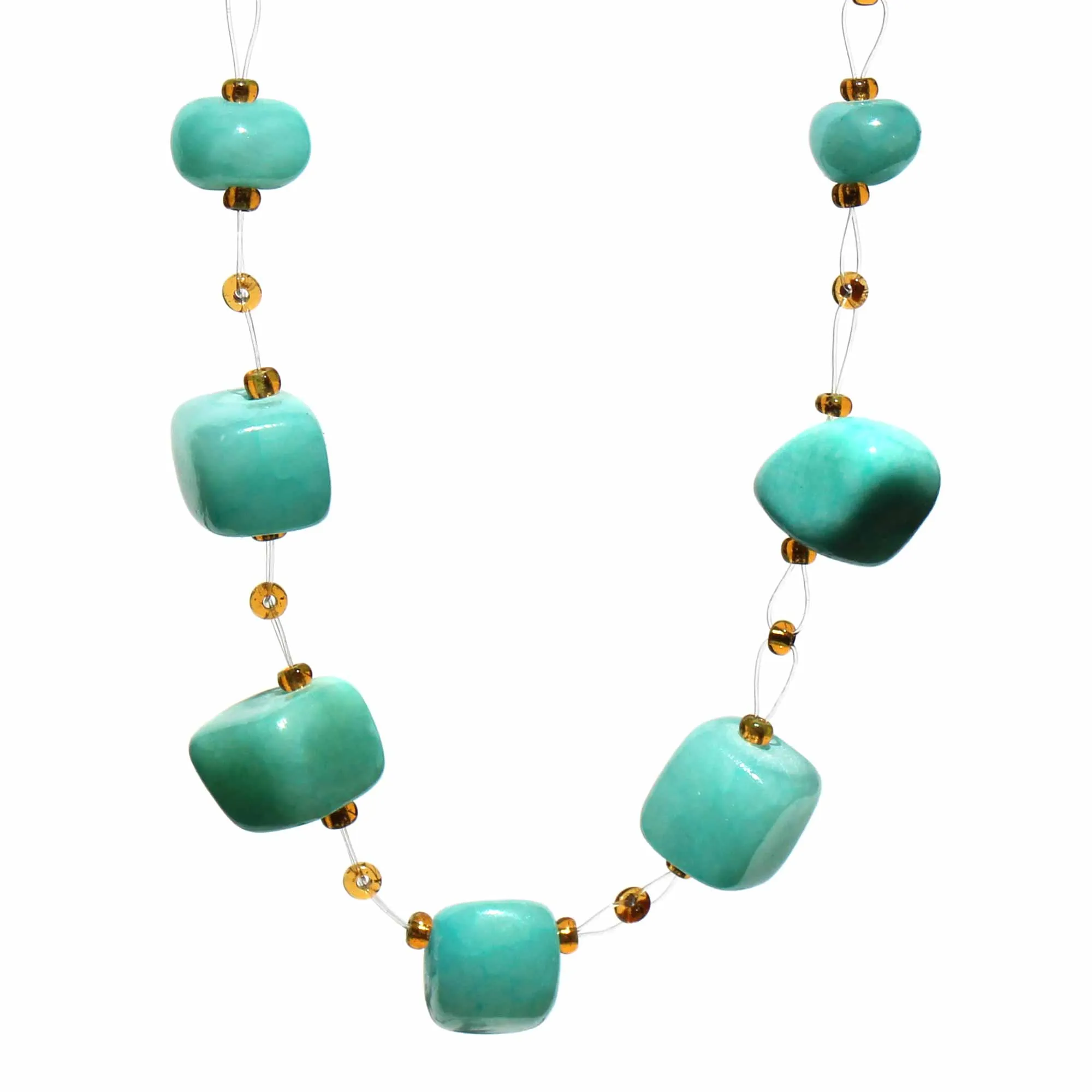 Floating Stone & Maasai Bead Necklace Turquoise