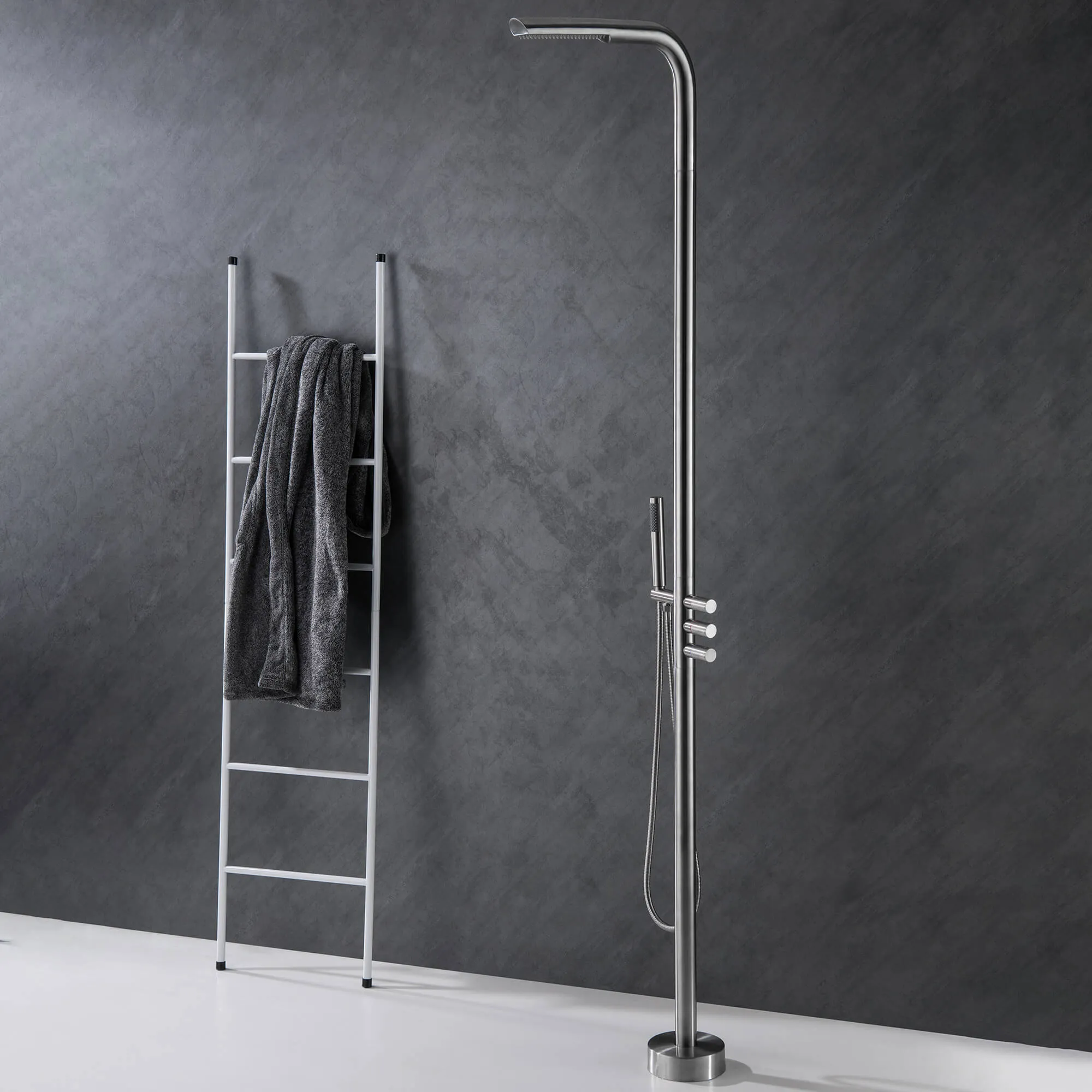 Freestanding Swimming Pool Outdoor Shower with Hand Shower Brushed Nickel JK0089