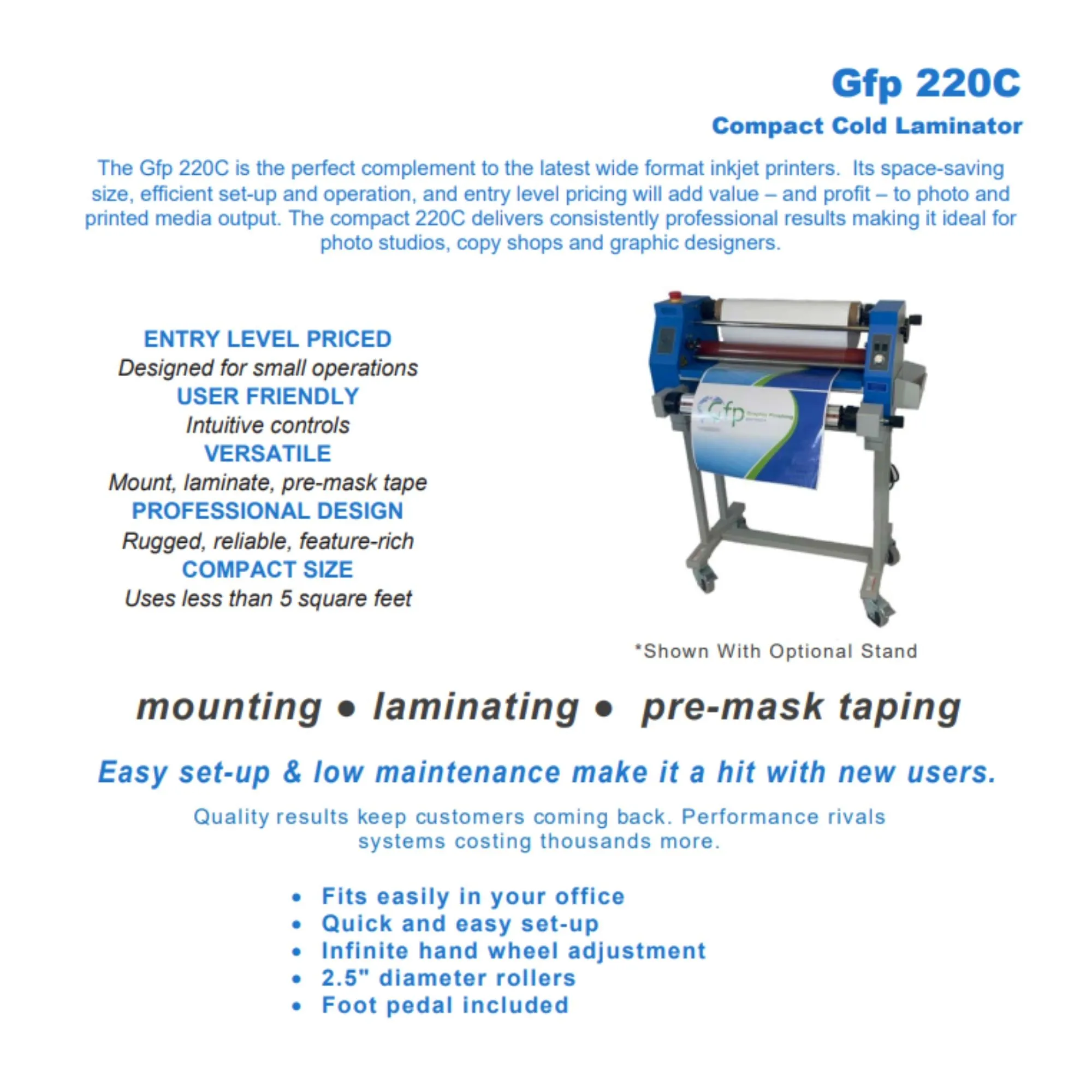 GFP 220-C Compact Tabletop Cold Roll Laminator w/ Stand - 20"