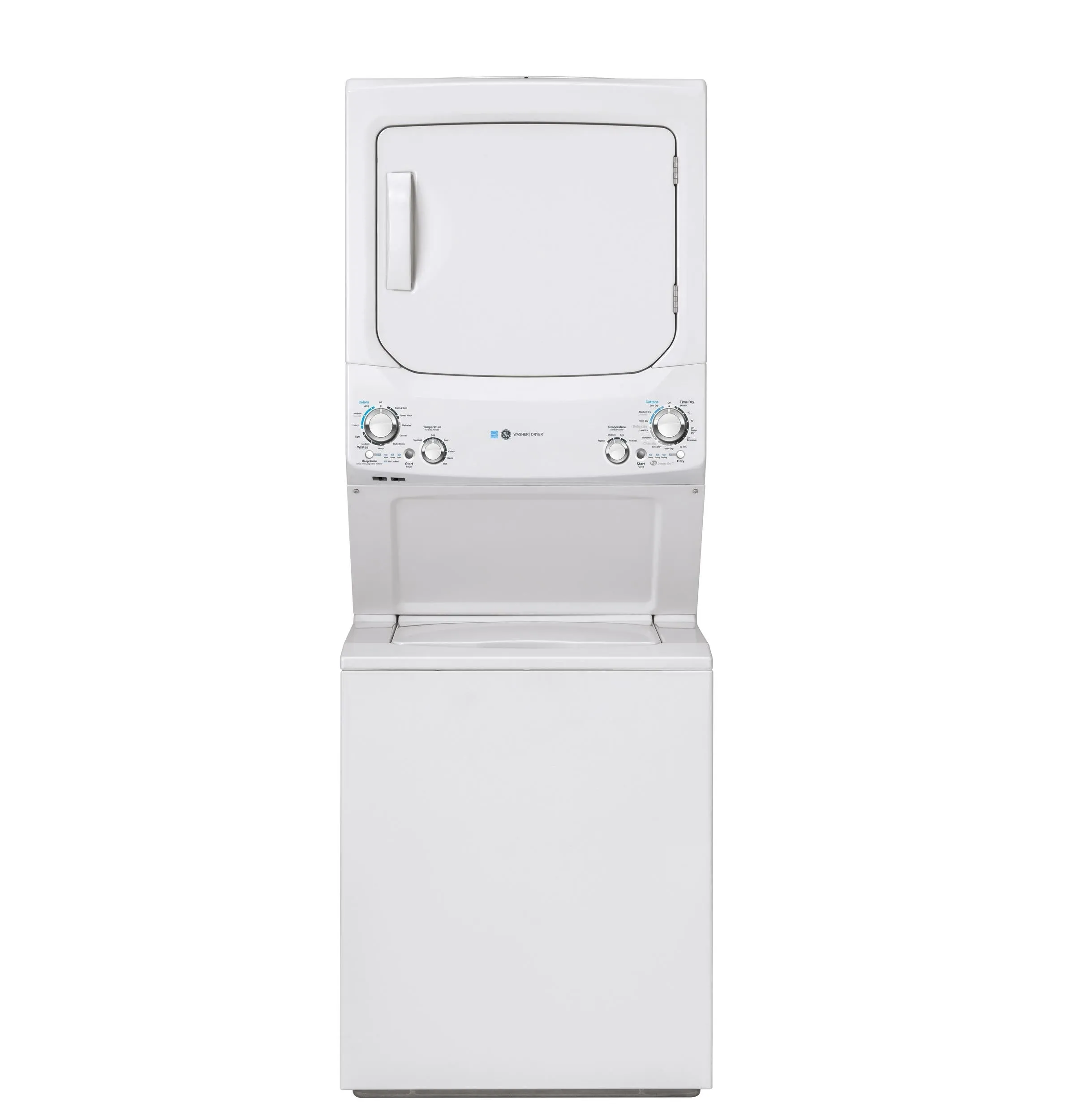 GUD27GESNWW GE Unitized Spacemaker® ENERGY STAR® 3.9 cu. ft. Capacity Washer with Stainless Steel Basket and 5.9 cu. ft. Capacity Gas Dryer
