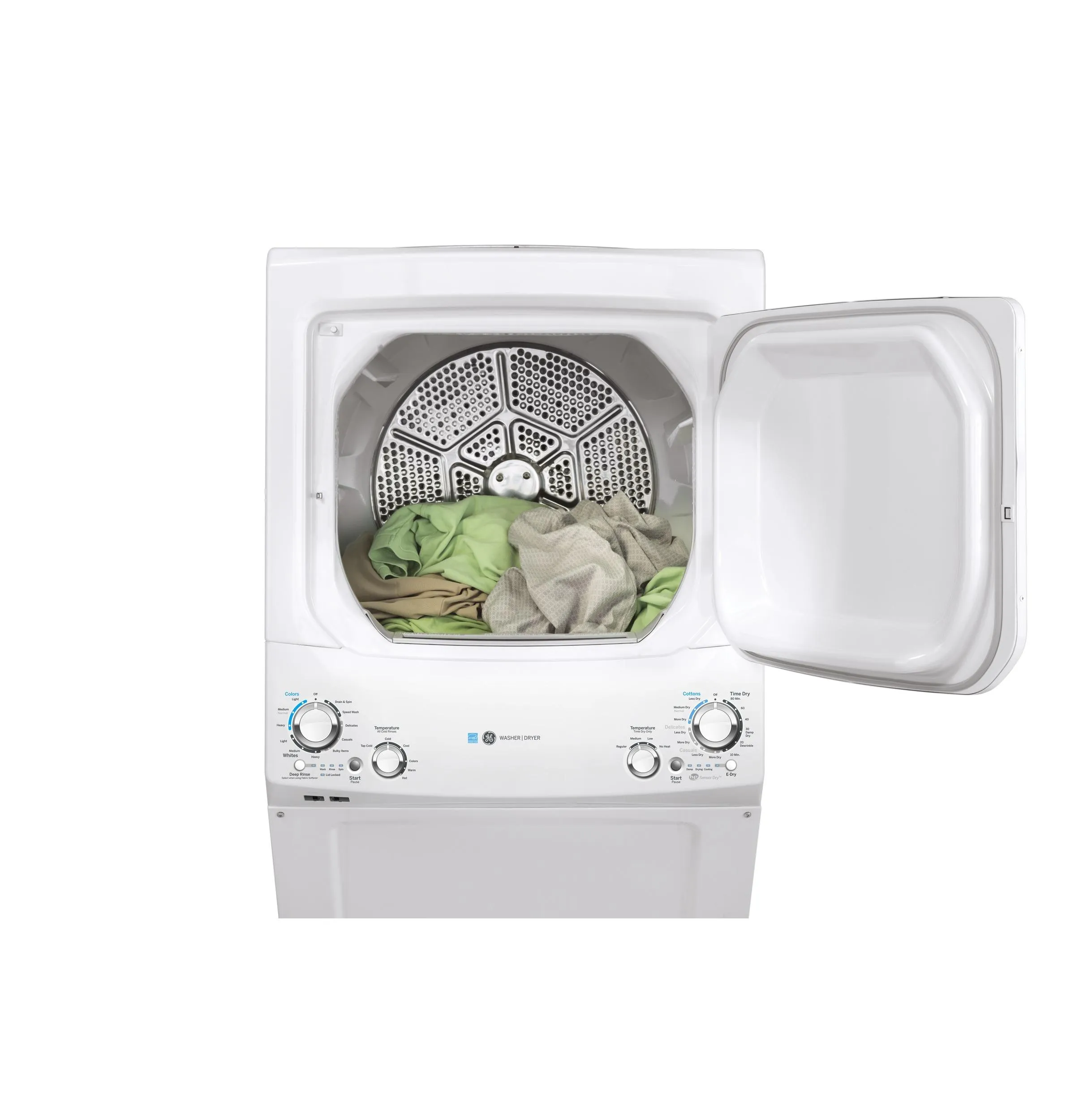 GUD27GESNWW GE Unitized Spacemaker® ENERGY STAR® 3.9 cu. ft. Capacity Washer with Stainless Steel Basket and 5.9 cu. ft. Capacity Gas Dryer