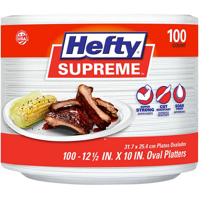 Hefty Supreme Foam Oval Platters, 12.5 x 10 , 100 ct.