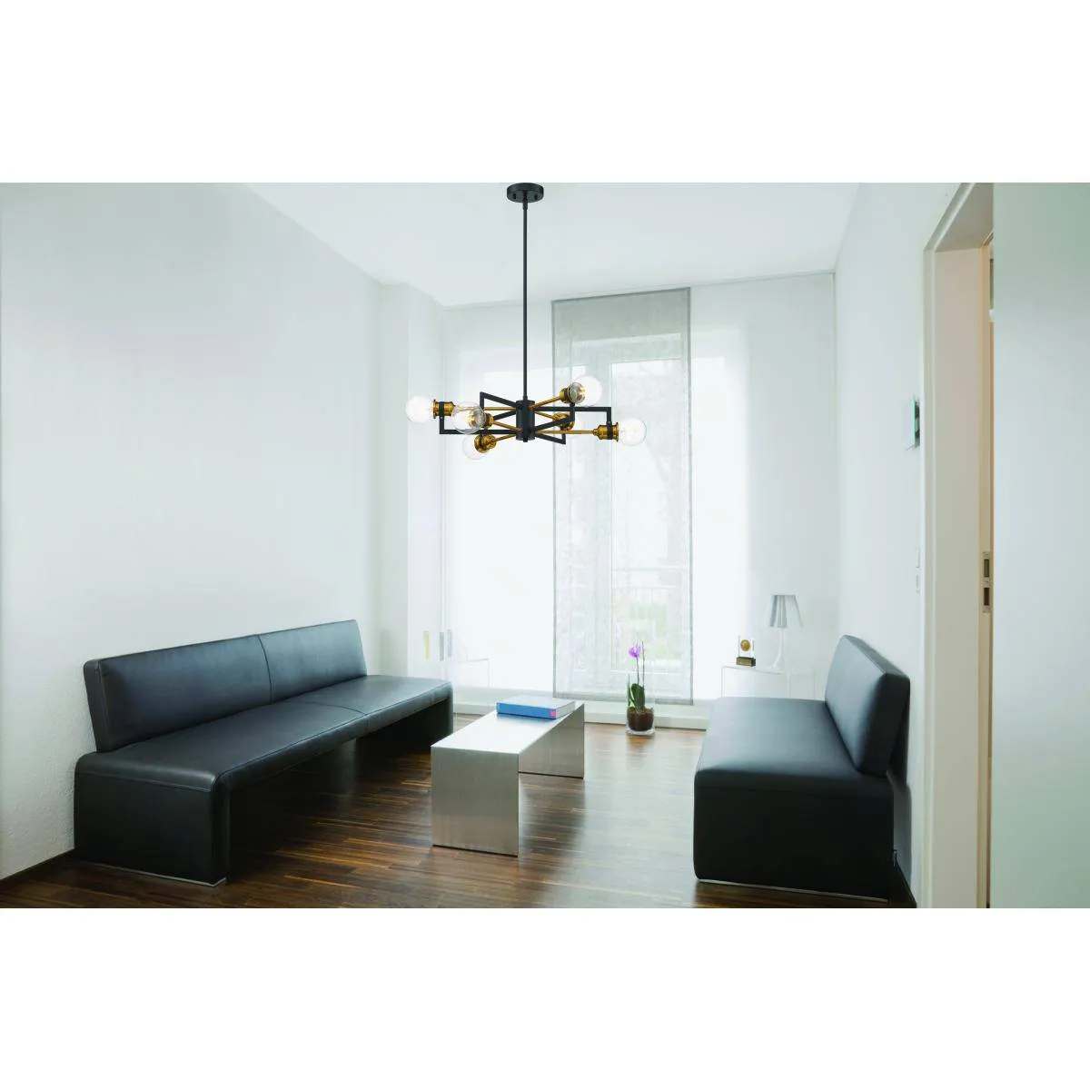 Intention 6 Light Chandelier - Warm Brass and Black Finish