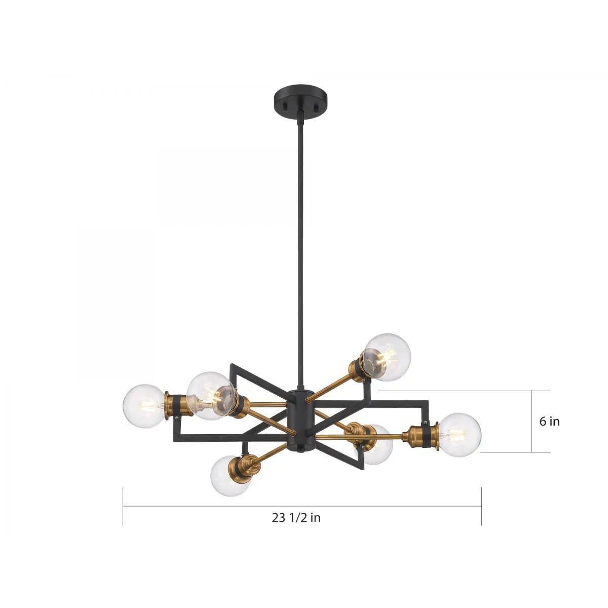 Intention 6 Light Chandelier - Warm Brass and Black Finish
