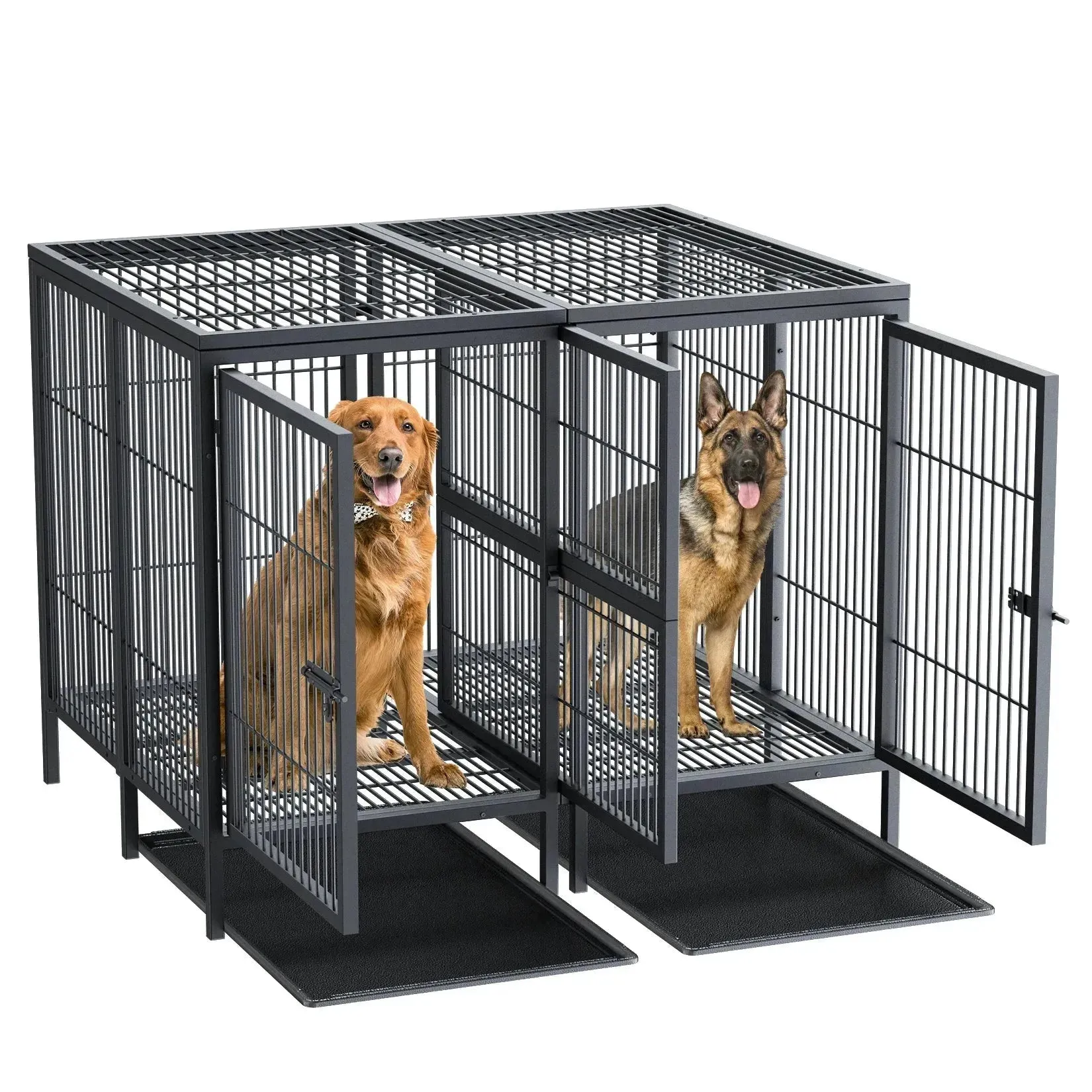 Jumbo XXL Large Dog Cage Heavy Duty Metal Pet Playpen Crate Kennel House with Steel Lock and Removable Trays Double Door