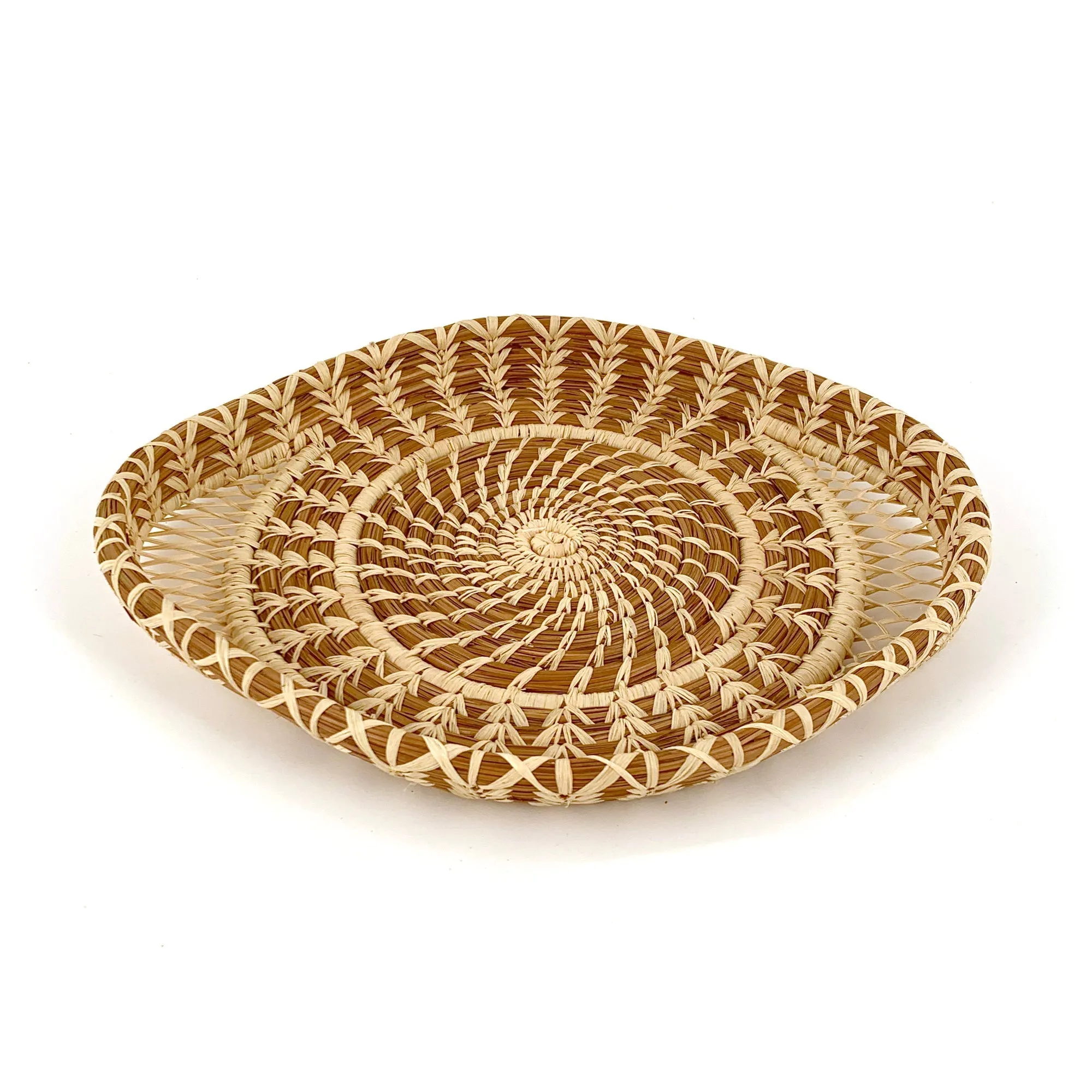 Large lacy woven pine needle tray
