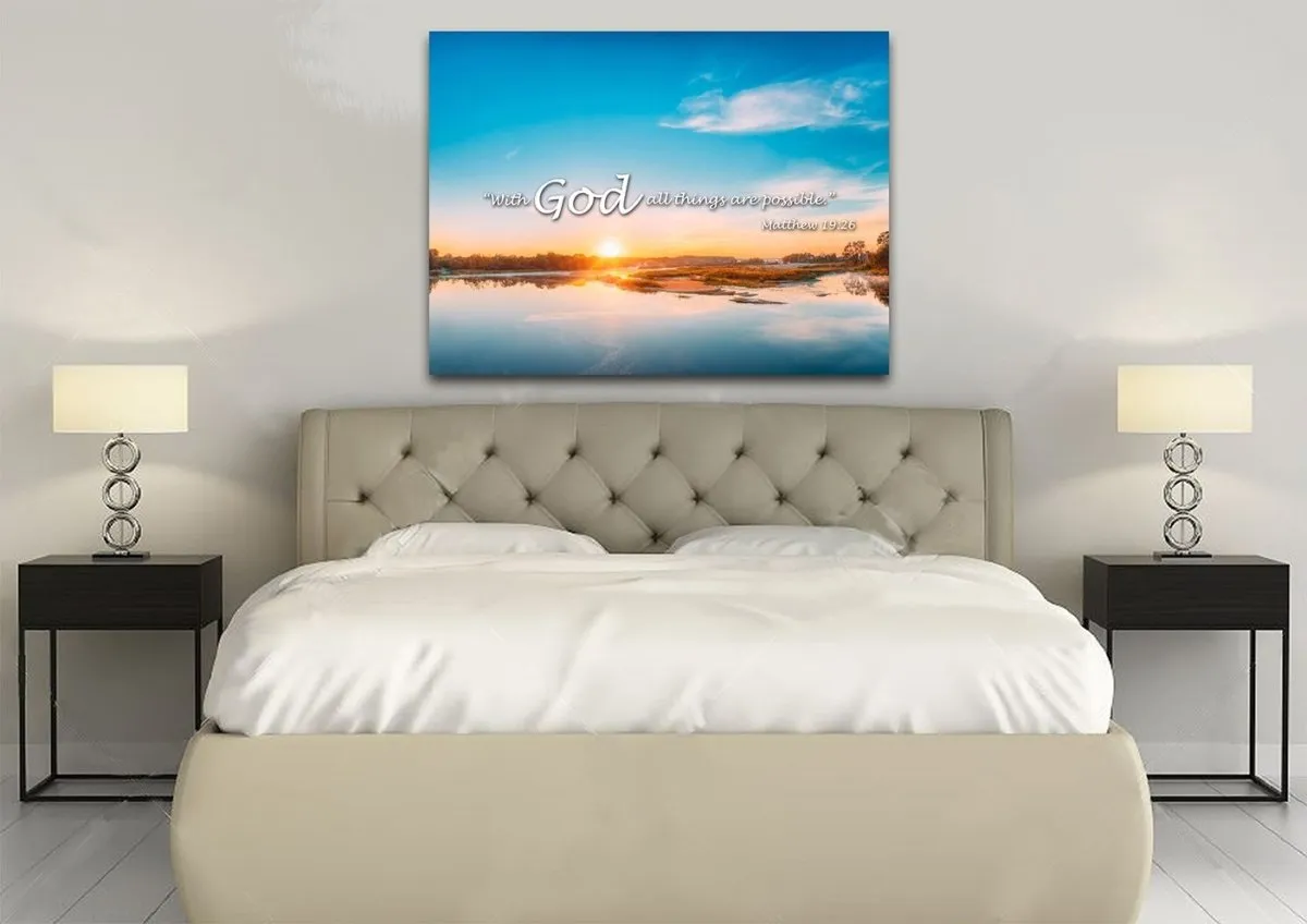 Matthew 1926 With God All Things Are Possible Canvas Wall Art Print - Christian Canvas Wall Art