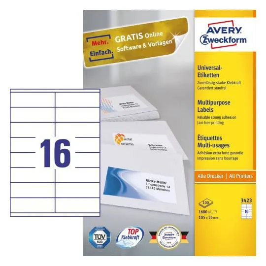 Multipurpose General Use Labels with Ultra Grip 105 x 35 mm A4