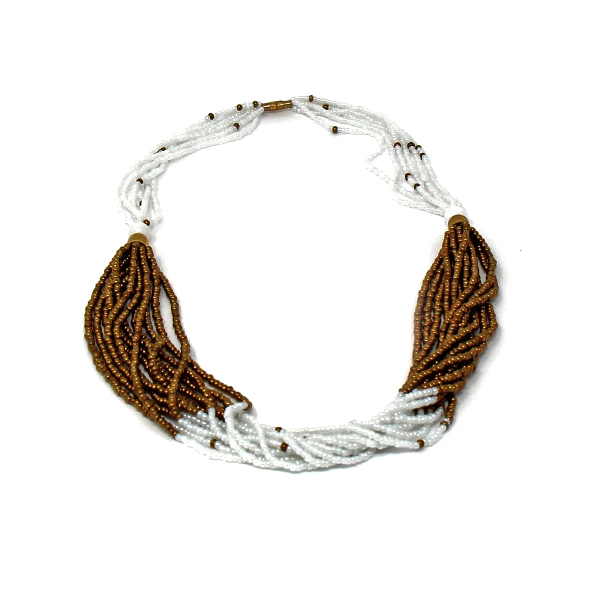 Multistrand Maasai Bead Necklace White and Gold