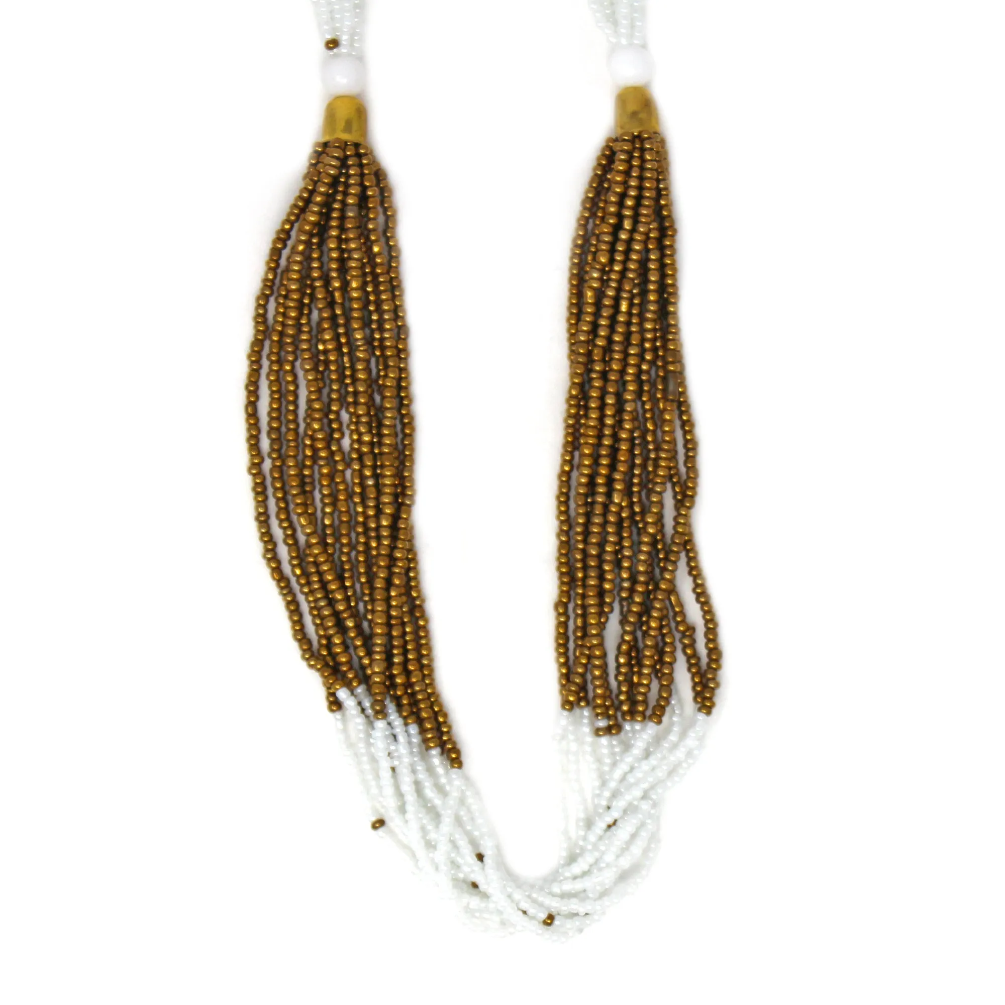 Multistrand Maasai Bead Necklace White and Gold