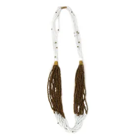 Multistrand Maasai Bead Necklace White and Gold