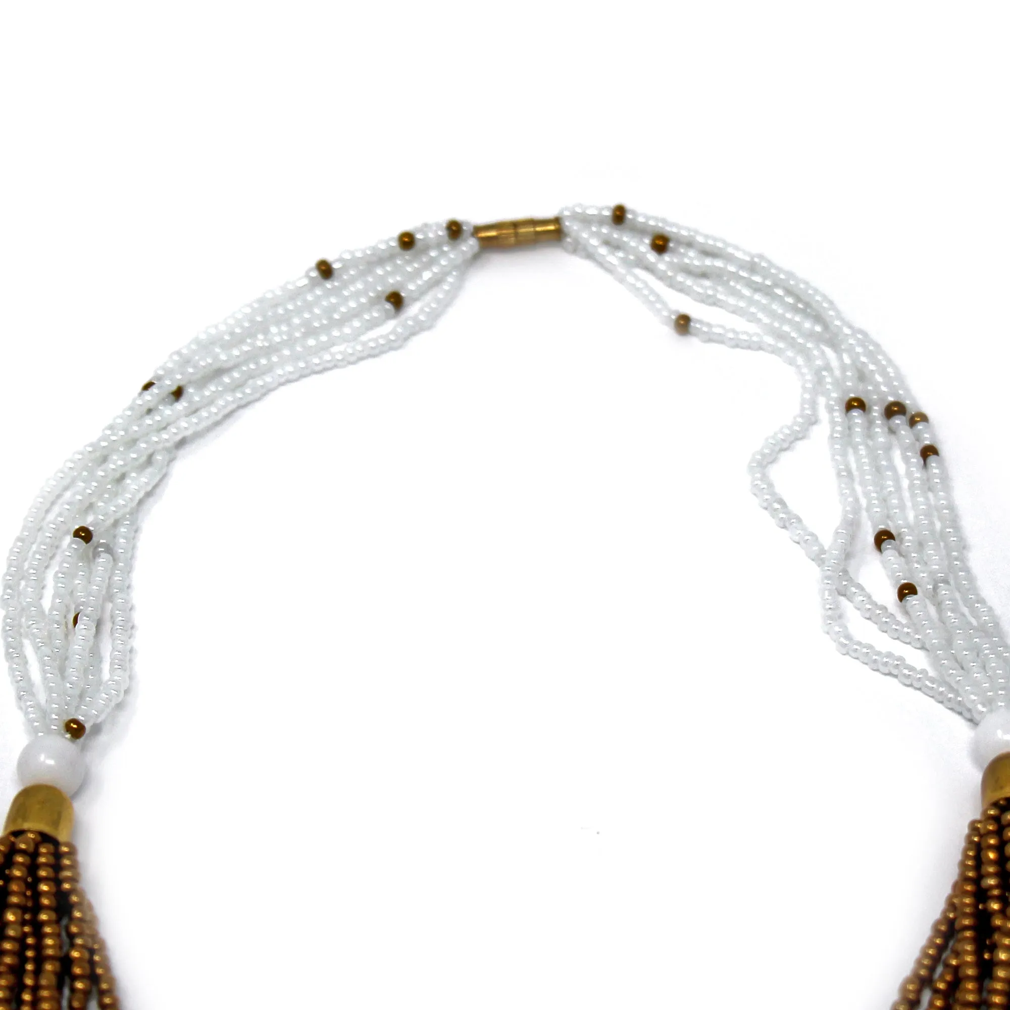 Multistrand Maasai Bead Necklace White and Gold