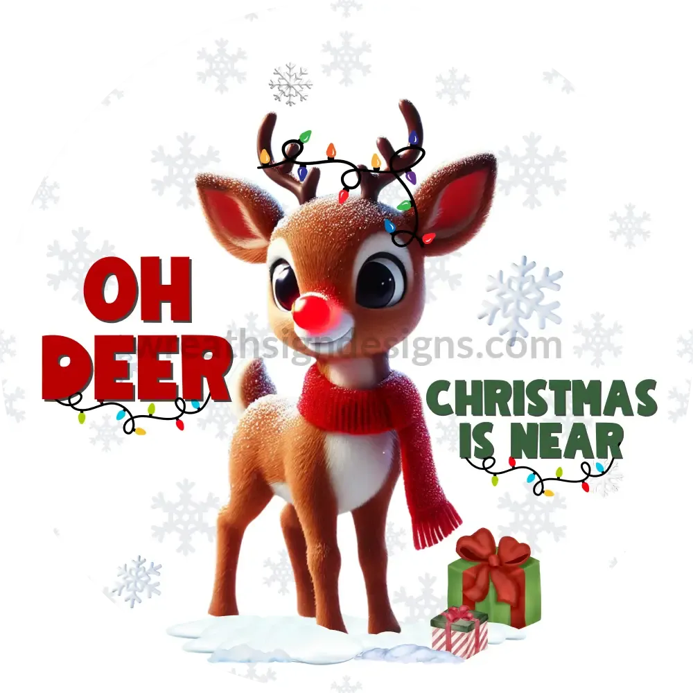 Oh Deer Christmas is Near- Winter Reindeer lights-Metal Sign