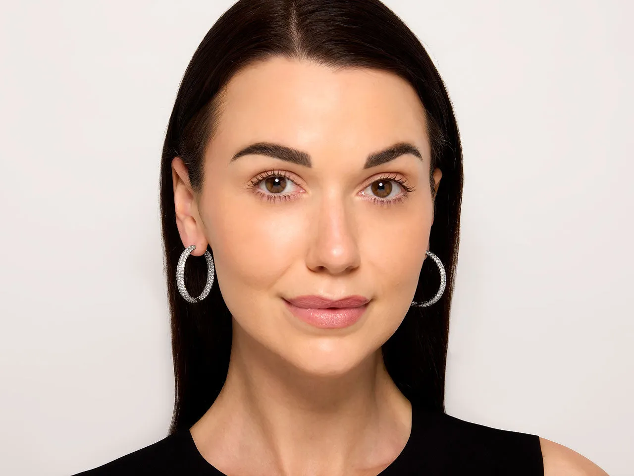 Pavé Diamond Hoop Earrings in 18K White Gold