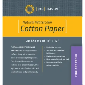 ProMaster Natural Watercolor Cotton Paper - 11"x17" - 20 Sheets