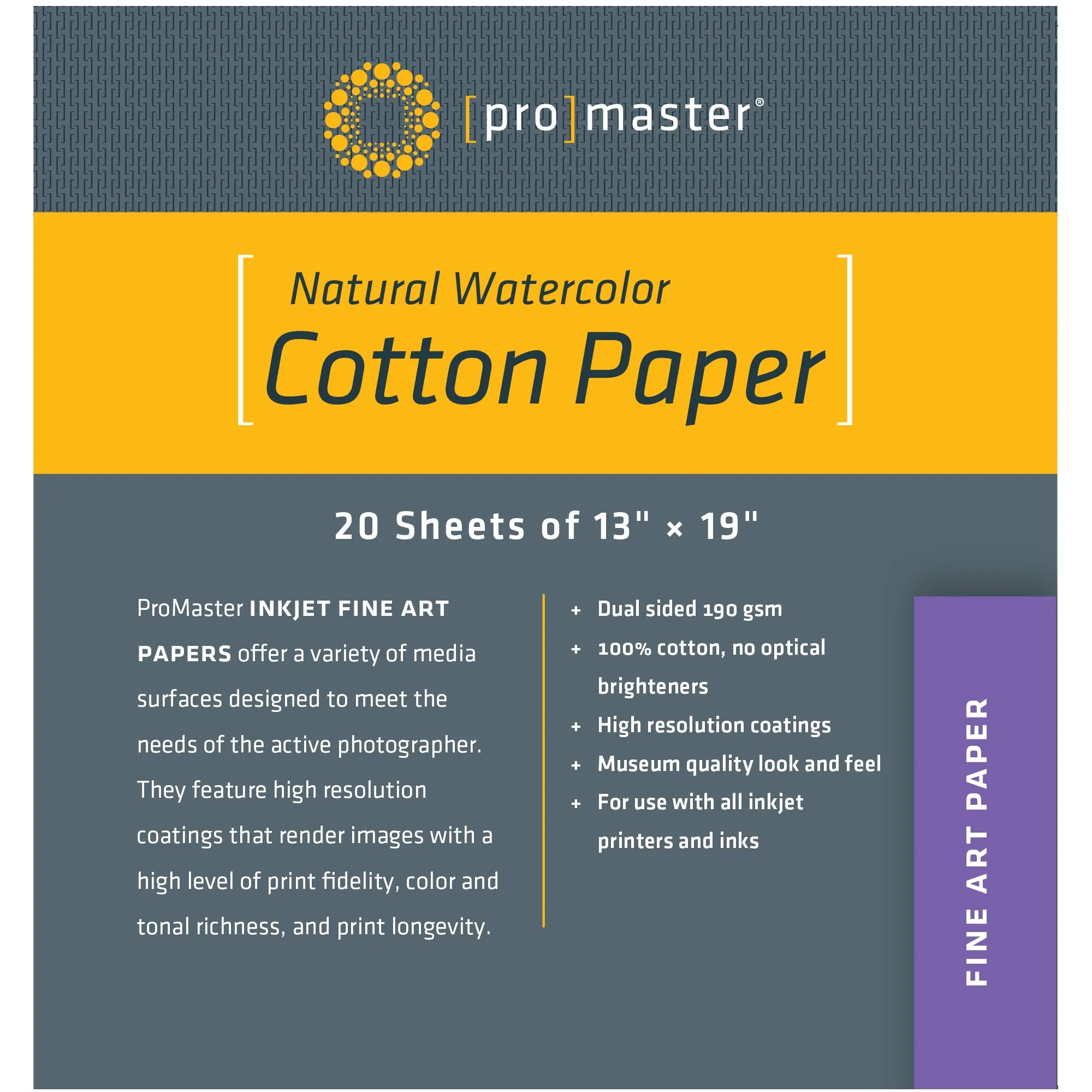 ProMaster Natural Watercolor Cotton Paper - 13"x19" - 20 Sheets