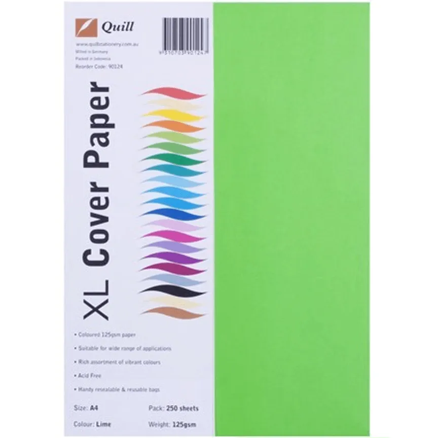 Quill Cover Paper 125Gsm A4 Lime Green Pack 250