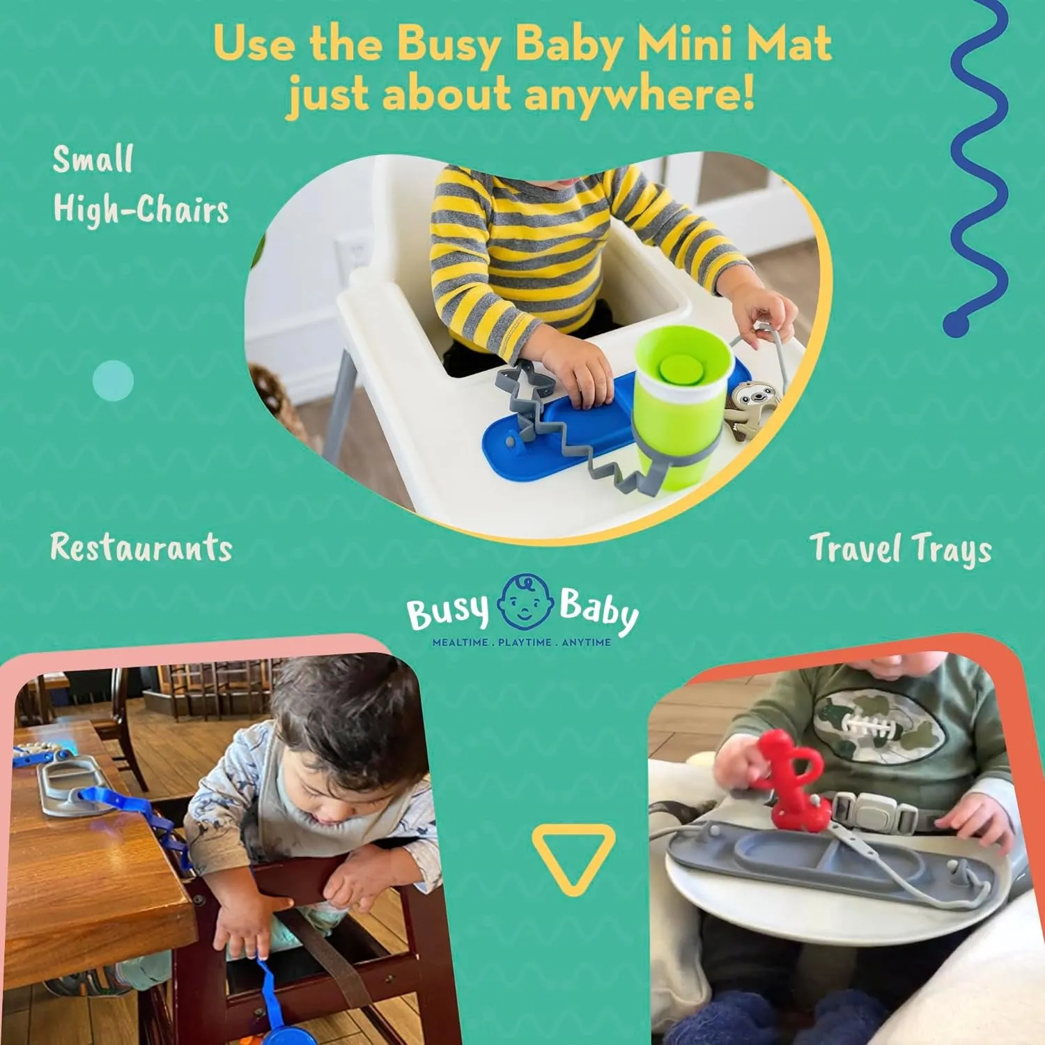 "Keep Toys off the Floor with Our Silicone Mini Suction Placemat for Babies & Toddlers | Adjustable Tethers and Travel Sleeve Included | Dishwasher Safe and BPA Free | Available in Tan"