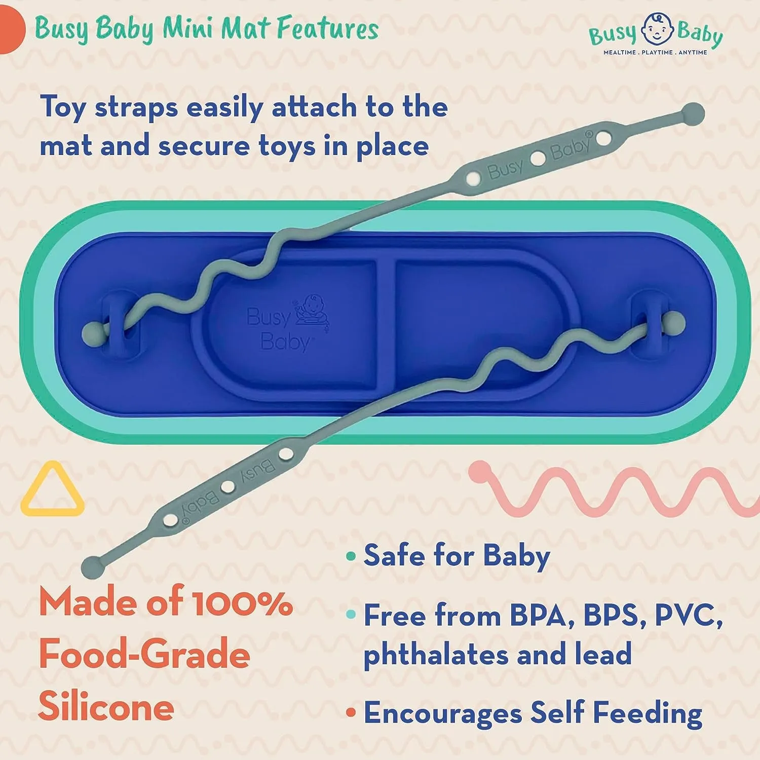 "Keep Toys off the Floor with Our Silicone Mini Suction Placemat for Babies & Toddlers | Adjustable Tethers and Travel Sleeve Included | Dishwasher Safe and BPA Free | Available in Tan"