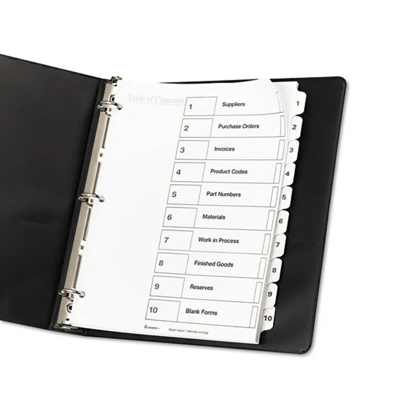 Ready Index Table of Contents Dividers w/ Multicolor Tabs, 1-10, Letter