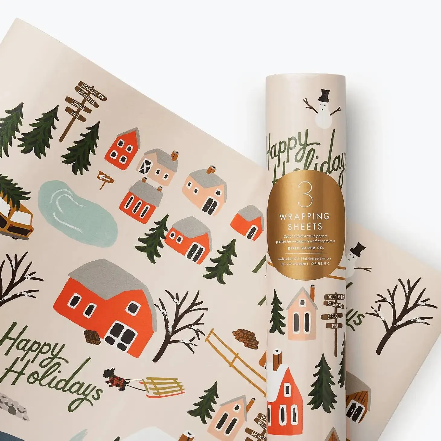 RIFLE PAPER CO. | ROLL OF 3 HOLIDAY TREE FARM WRAPPING SHEETS