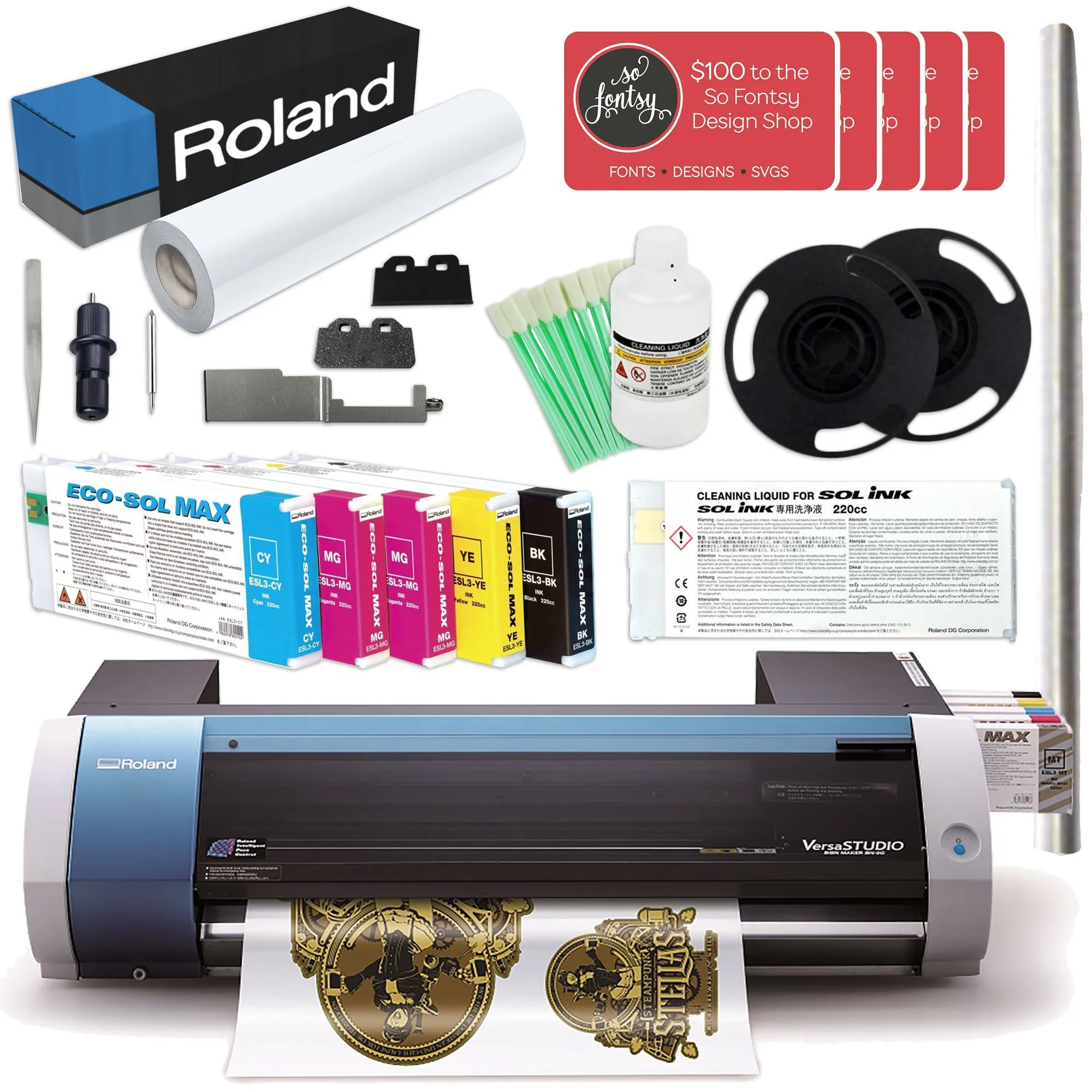 Roland BN-20 Eco-Solvent 20" Printer & Cutter w/ CMMYK Inks & GFP Laminator