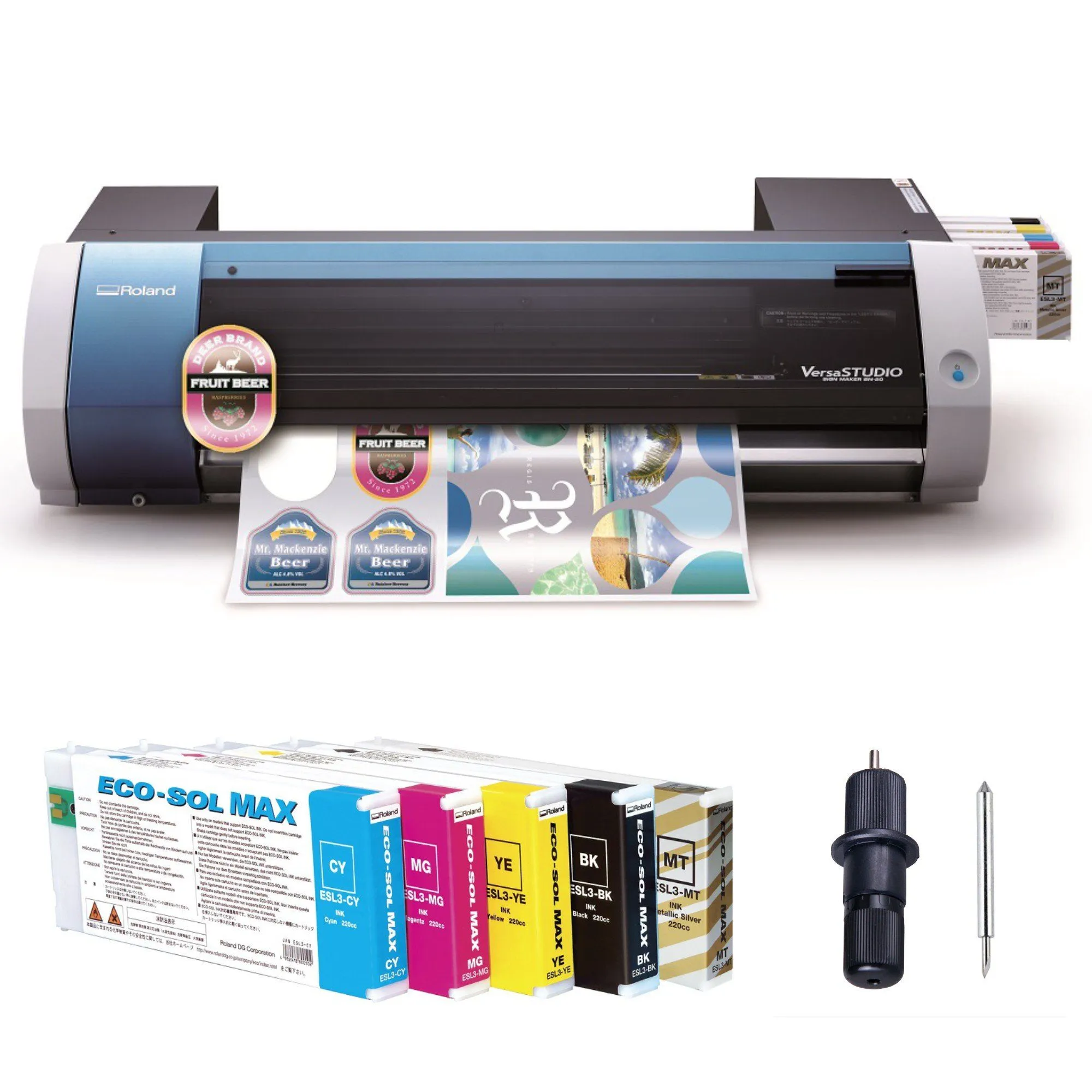 Roland BN-20 Eco-Solvent 20" Printer & Cutter w/ CMYK MT Inks & GFP Laminator