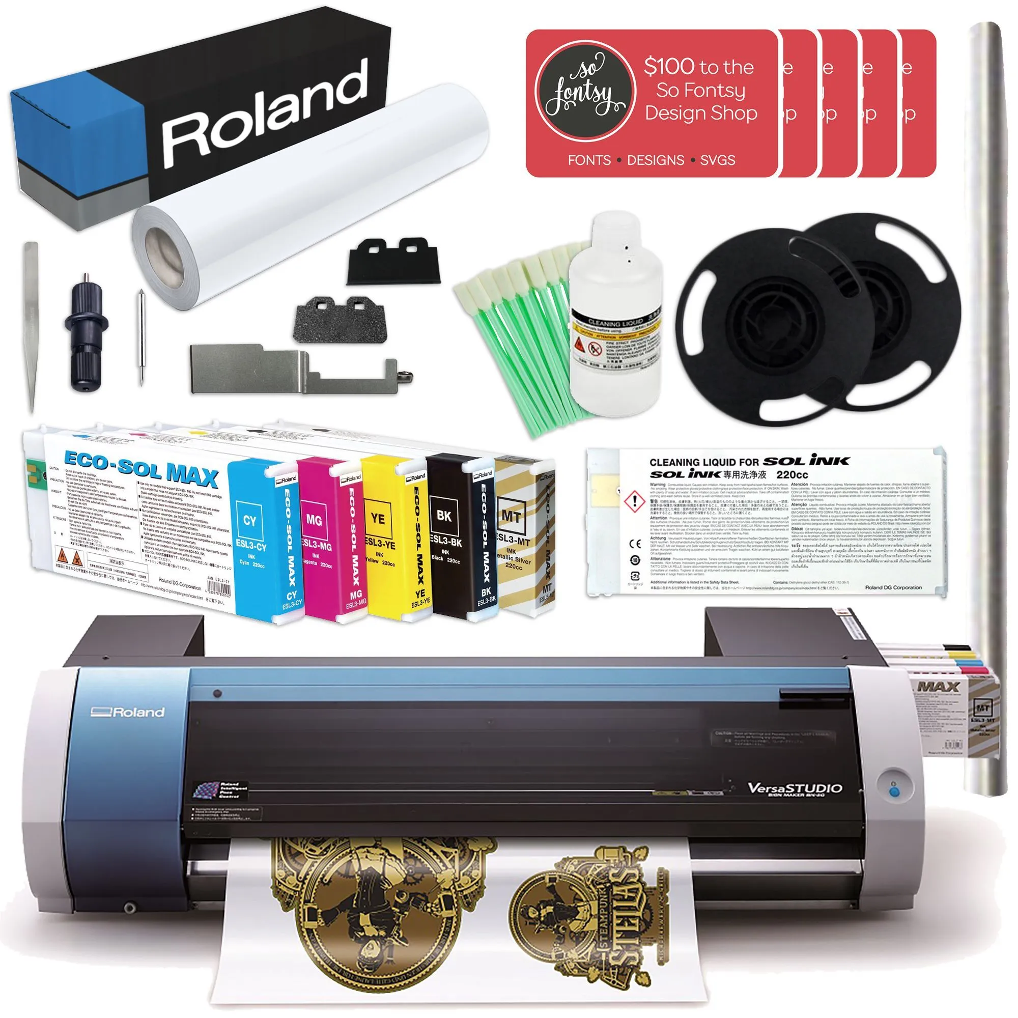 Roland BN-20 Eco-Solvent 20" Printer & Cutter w/ CMYK MT Inks & GFP Laminator